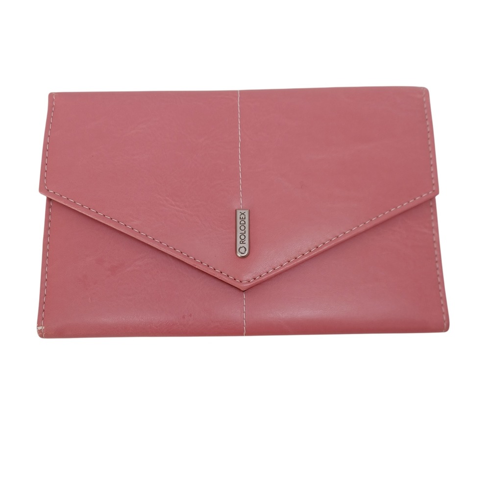 Rolodex Pink Faux Leather Business Card Organizer Notepad Holder Envelope Snap